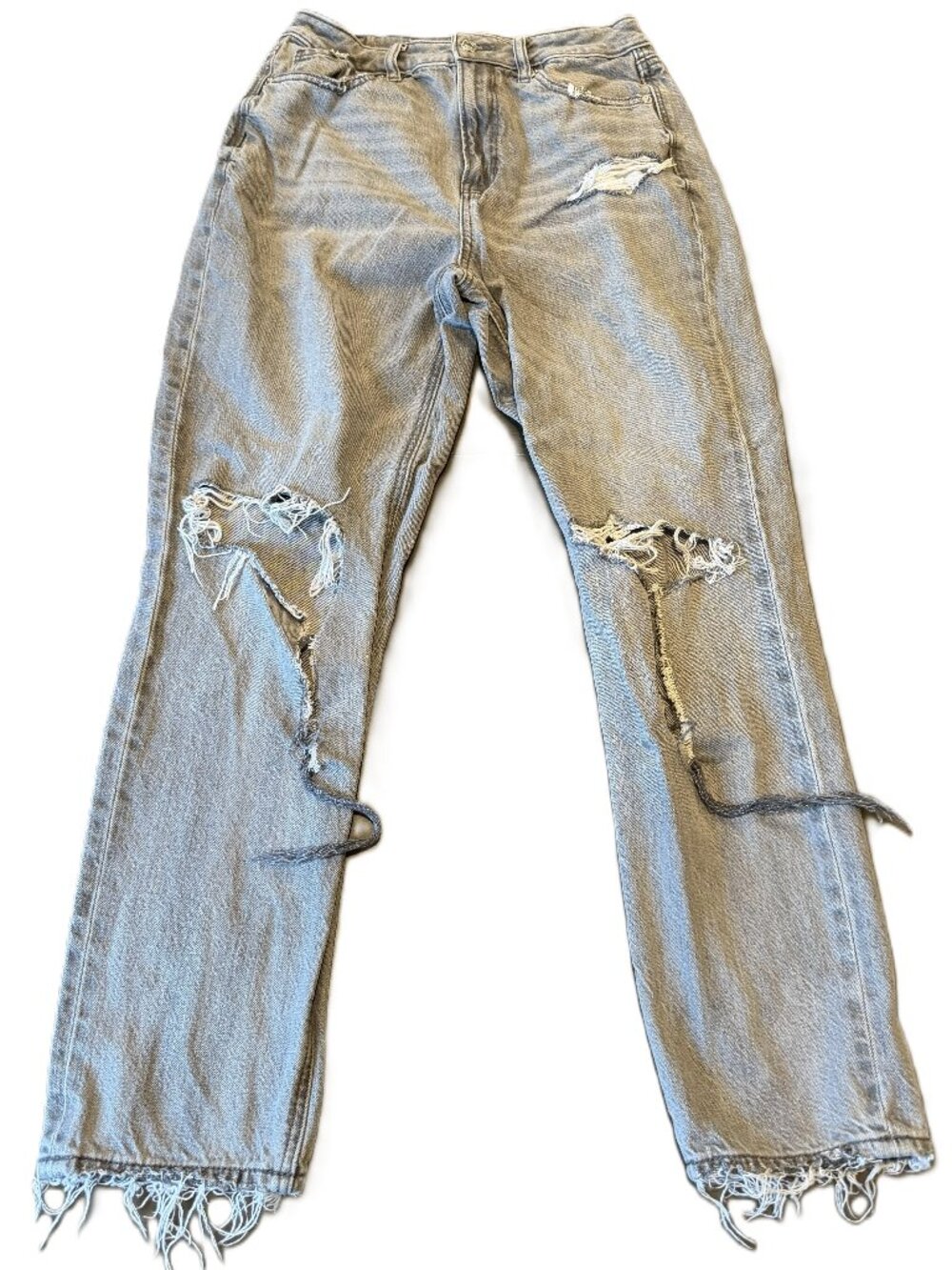 American Eagle Women's Mom Jeans Gray Size 6 Highly Distressed Denim